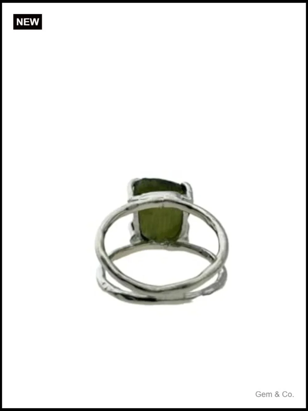 Rough Moldavite Silver Ring 925 Sterling Gemstone Certified Czech Statement Ring